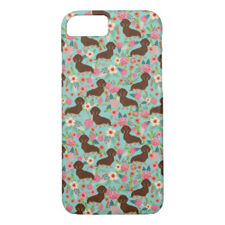 Choc en Tan Doxie Phone case - dog florals mint