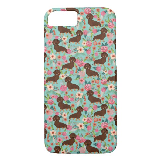 Choc en Tan Doxie Phone case - dog florals mint (Achterkant)