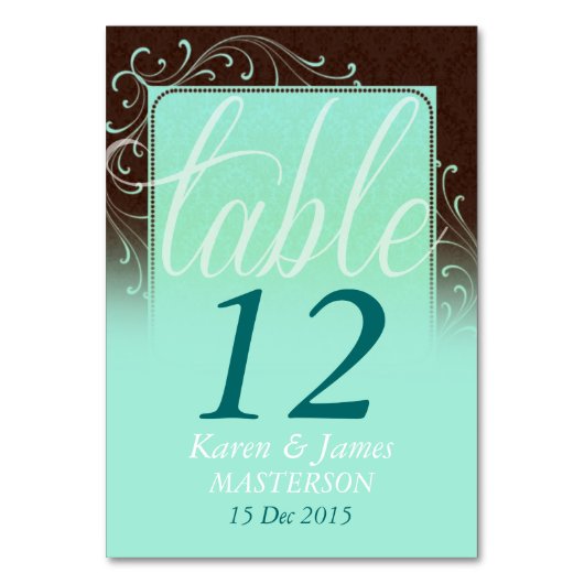 Choc Mint Damask Dream Wedding Table Number Kaart (Achterkant)