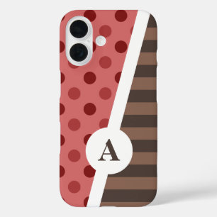 Choco Aardbei Polka Dot en Stripe Patroon iPhone 16 Hoesje
