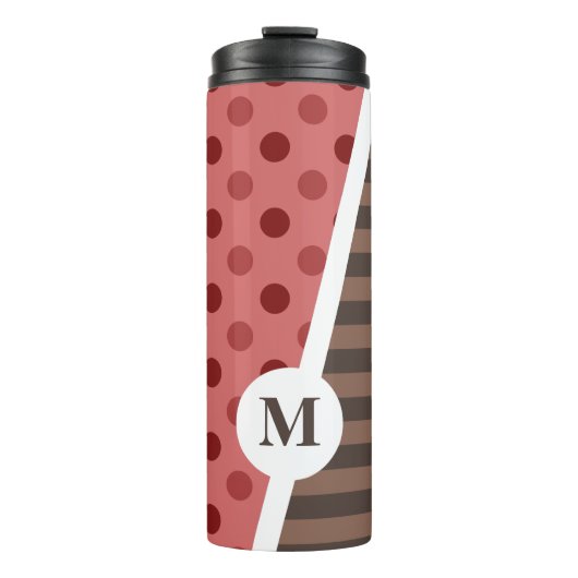 Choco aardbei Polka stippen en strepen: Monogram Thermosbeker (Voorkant)