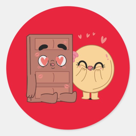 Choco en pannenkoeken koppels houden van Valentijn Ronde Sticker (Voorkant)
