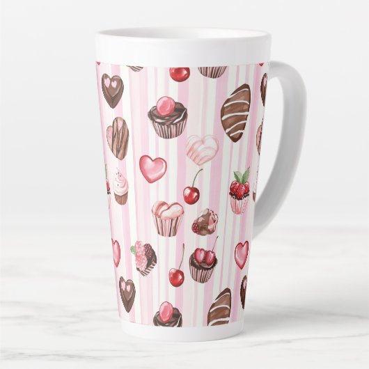 Choco Heart Large Pattern Latte Mok (Rechterhoek)