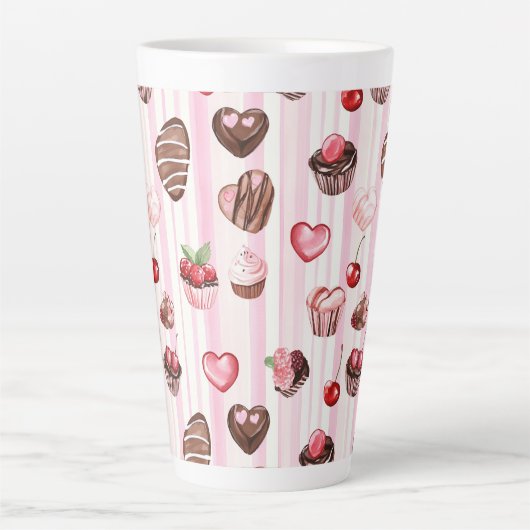 Choco Heart Large Pattern Latte Mok (Voorkant)