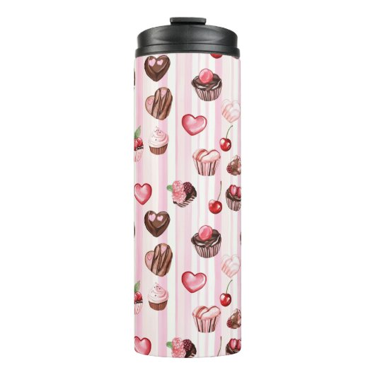 Choco Heart Large Pattern Thermal Tumbler Thermosbeker (Voorkant)