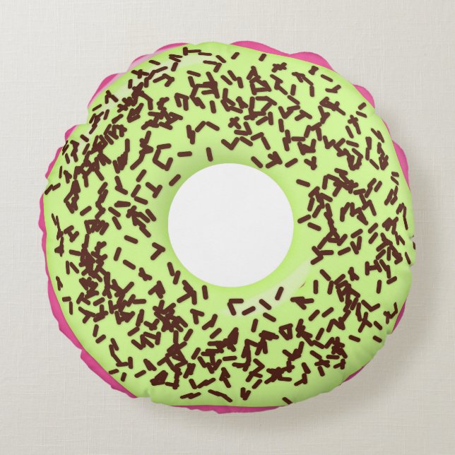 Choco Sprinkle met Matcha Glazuur Donut, Doughnut Rond Kussen (Voorkant)