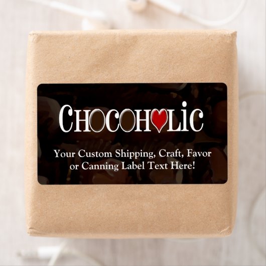 Chocofolic, donkerbruin en rood hart grappig ontwe etiket (Insitu)