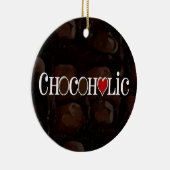 Chocofolic, donkerbruin en rood hart grappig ontwe keramisch ornament (Rechts)