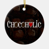 Chocofolic, donkerbruin en rood hart grappig ontwe keramisch ornament (Voorkant)