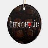 Chocofolic, donkerbruin en rood hart grappig ontwe keramisch ornament (Links)