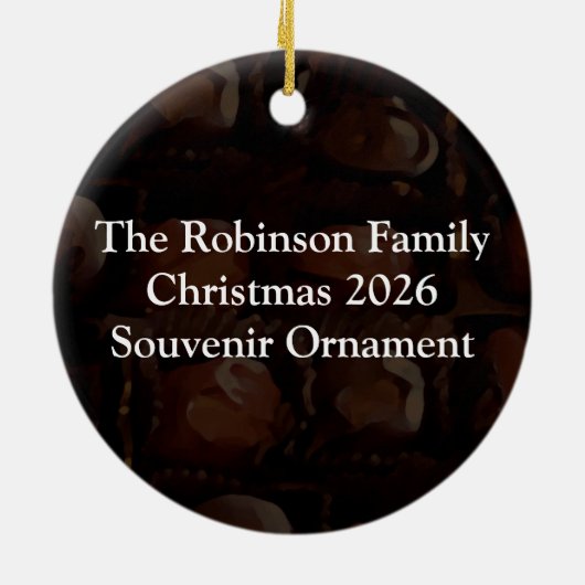 Chocofolic, donkerbruin en rood hart grappig ontwe keramisch ornament (Achterkant)