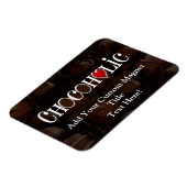Chocofolic, donkerbruin en rood hart grappig ontwe magneet (Linkerzijde)
