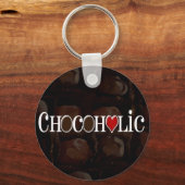 Chocofolic, donkerbruin en rood hart grappig ontwe sleutelhanger (Voorkant)