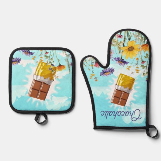 Chocoholic Chocolate snoep koken bakken keuken Ovenwant & Pannenlap Set (Voorkant)