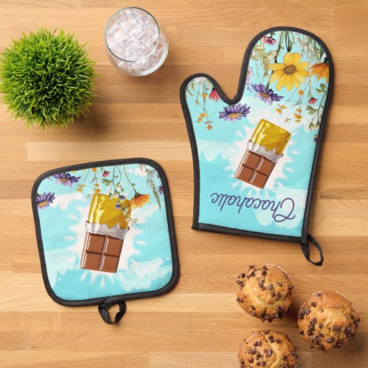 Chocoholic Chocolate snoep koken bakken keuken Ovenwant & Pannenlap Set (Top down)