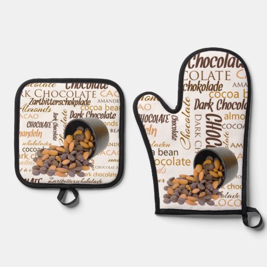 Chocoholic meertalig woord collage omgedraaid ovenwant & pannenlap set (Voorkant)