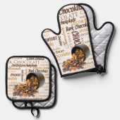 Chocoholic meertalig woord collage omgedraaid ovenwant & pannenlap set (Voorkant / Achterkant)