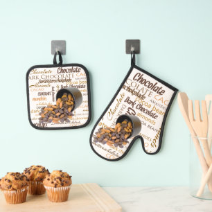 Chocoholic meertalige Word Collage Typografie Ovenwant & Pannenlap Set
