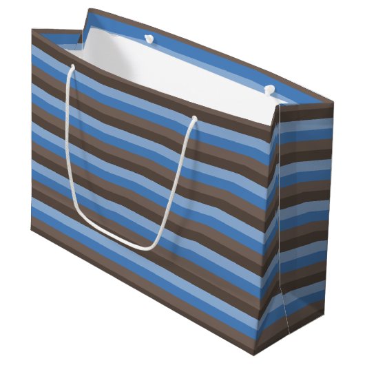 CHOCOLAAT BROWN- EN BLAUWE STRIPES GROOT CADEAUZAKJE (Voorkant Gekanteld)