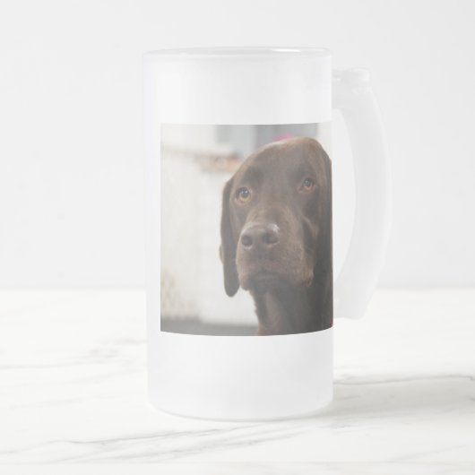 CHOCOLAAT LABRADOR-MOK MATGLAS BIERPUL (Voorkant rechts)