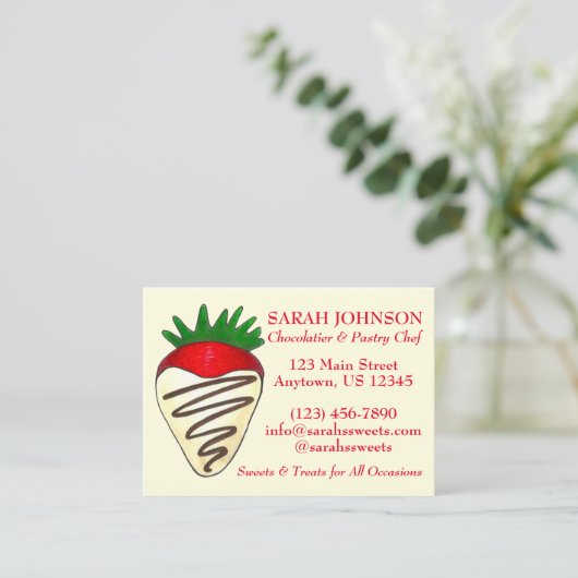 Chocolade aardbei Chocolatier Pastry Chef Food Visitekaartje (Staand voorkant)