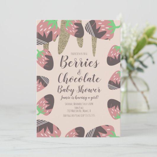 Chocolade aardbei Faux Glitter Baby shower Kaart (Staand voorkant)