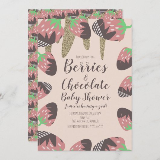 Chocolade aardbei Faux Glitter Baby shower Kaart (Voorkant / Achterkant)