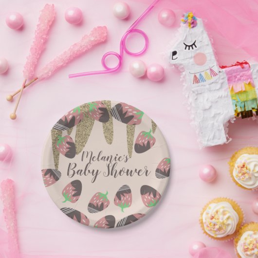 Chocolade aardbei Faux Glitter Baby shower Papieren Bordje (Feest)