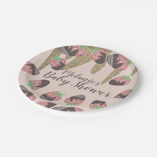 Chocolade aardbei Faux Glitter Baby shower Papieren Bordje (Gekanteld)