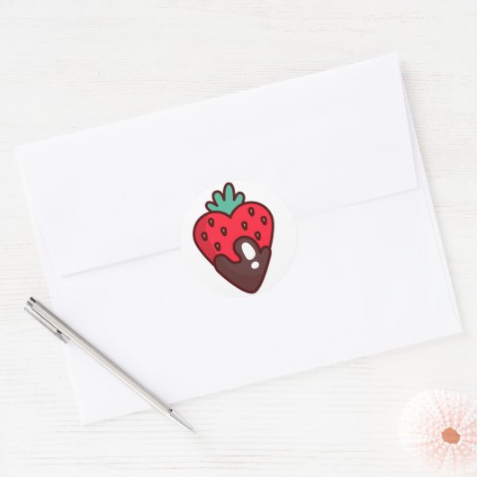 Chocolade aardbei hart ronde sticker (Envelop)