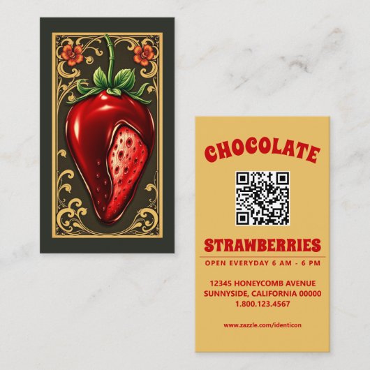 chocolade aardbei met QR-code Visitekaartje (Voorkant / Achterkant)