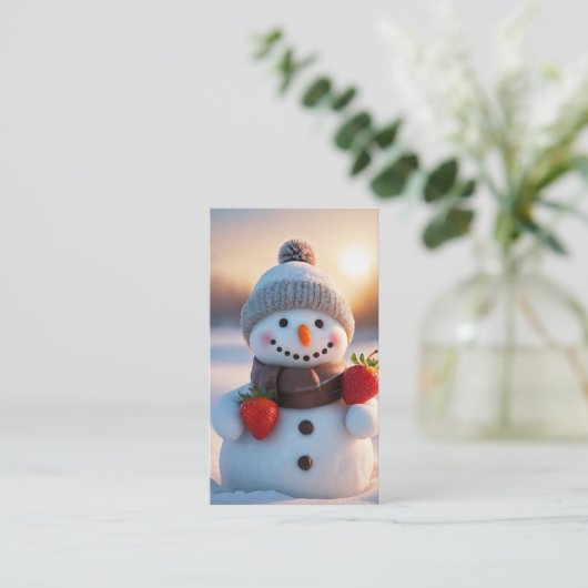 chocolade aardbei sneeuwpop visitekaartje (Staand voorkant)