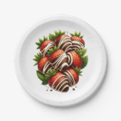 Chocolade Aardbeien Aardbei Dessert Feest Papieren Bordje (Voorkant)