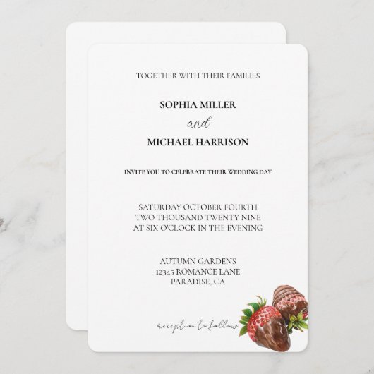 Chocolade aardbeien bruiloft kaart (Voorkant / Achterkant)