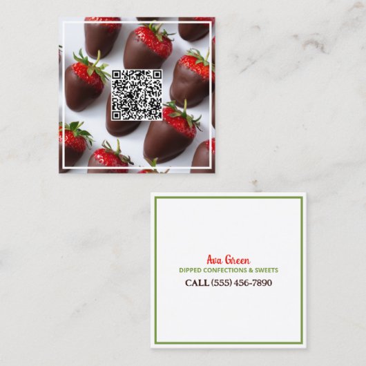 Chocolade Aardbeien Custom QR Vierkante Visitekaartje (Voorkant / Achterkant)