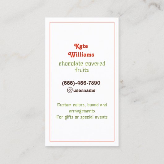 Chocolade Aardbeien Custom QR Visitekaartje (Achterkant)