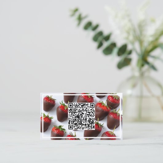 Chocolade Aardbeien Custom QR Visitekaartje (Staand voorkant)