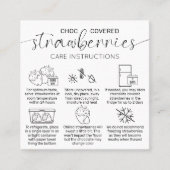 Chocolade aardbeien minimale verzorging instructie vierkante visitekaartje (Voorkant)