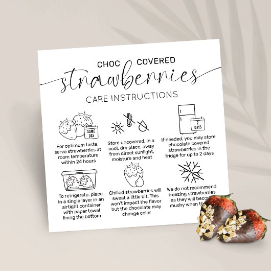 Chocolade aardbeien minimale verzorging instructie vierkante visitekaartje