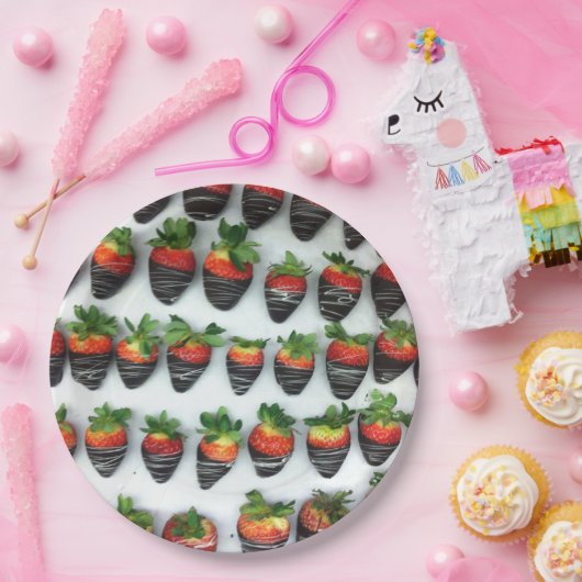 Chocolade aardbeien papieren bordje (Feest)
