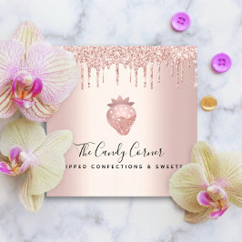 Chocolade Aardbeien Roos Glitter Vierkante Visitekaartje