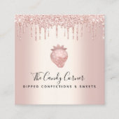 Chocolade Aardbeien Roos Glitter Vierkante Visitekaartje (Voorkant)