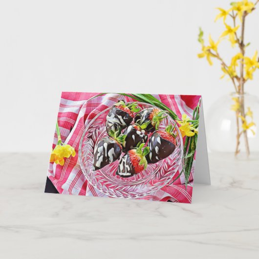 Chocolade Aardbeien Verjaardagskaart Kaart (Gele Bloem)