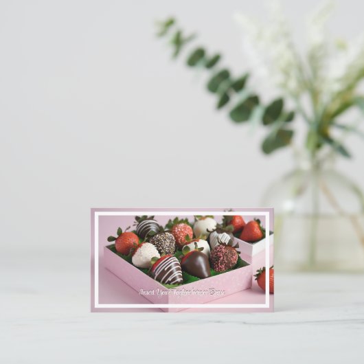 Chocolade aardbeien visitekaartje (Staand voorkant)