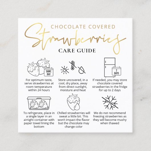 Chocolade Aardbeien Zorggids Wit & Goud Vierkante Visitekaartje (Voorkant)