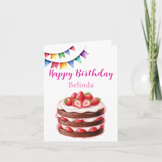 Chocolade Aardbeienkoek Verjaardag Kaart (Voorkant)