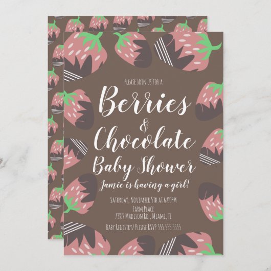 Chocolade-aardbeivruchtenbessen Baby shower Kaart (Voorkant / Achterkant)