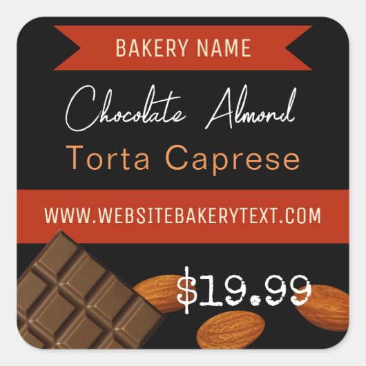 Chocolade Almond Torta Caprese Square Sticker (Voorkant)