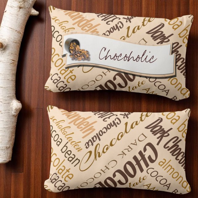 Chocolade, amandelen en Dark Chocolate Text Design Kussen (front template and back word cloud only pillow)