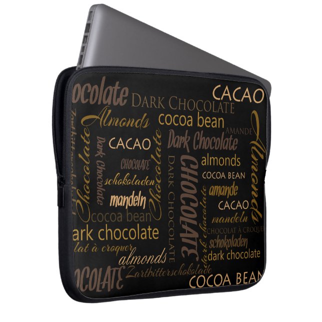 Chocolade, amandelen en Dark Chocolate Text Design Laptop Sleeve (Voorkant Rechts)